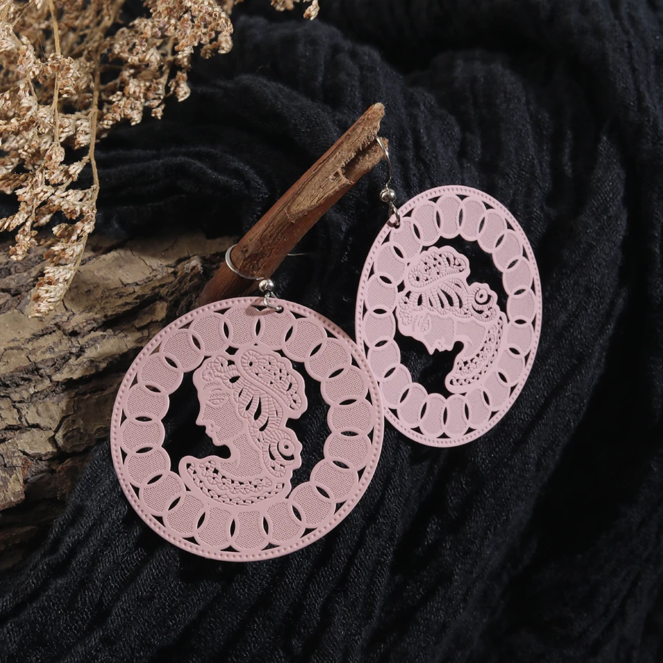 Charming Romantic And Sweet Copper Sheet With Rubber Paint Round Hollow Dangling 2019 Fashion Earrings For Women Accessories | Украшения и