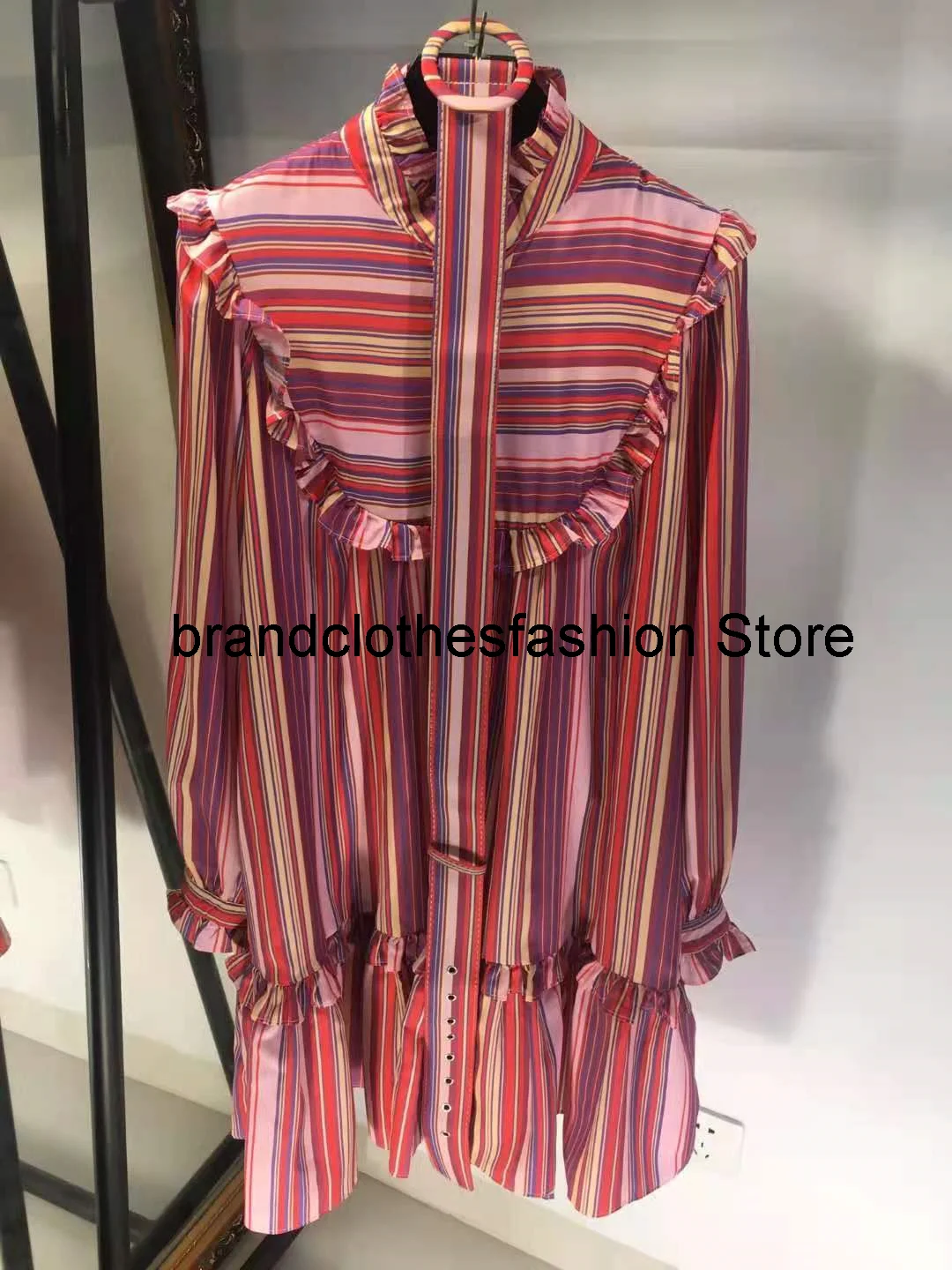 

Autumn Dresses 2021 Women's Fashion High Quality Ruffle Stripe Patchwork Dress