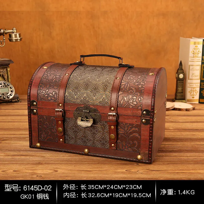 B large retro lock Европейский классический деревянный ящик с замком коробка для хранения антикварный сундук с сокровищами винтажный домашний декор подарочная упаковка коробка органайзер для косметики - Цвет: B large retro lock