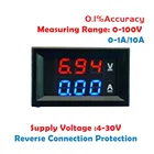 Цифровой вольтметр, амперметр постоянного тока 2 в 1, 100 в, 10 А, синий + красный двухцветный дисплей, светодиодный Усилитель, двойной цифровой вольтметр, манометр, мультиметр