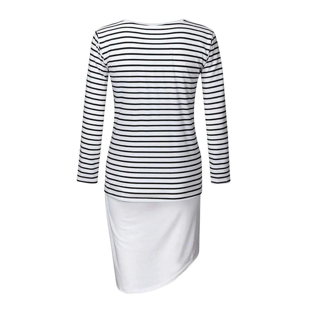 Платья для беременных женщин с круглым вырезом и длинными рукавами в полоску