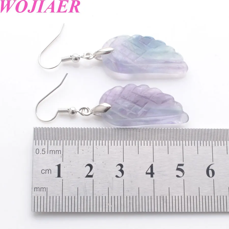 

WOJIAER 6 Pair Angel Wing Drop Earrings Natural Gem Stone Fluorite Jewelry Women Christmas Dangle Earrings PW9270