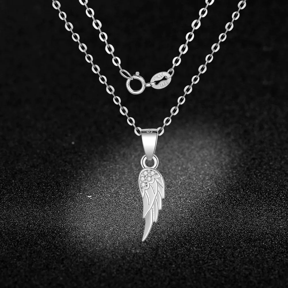 HMSFELY Real 925 Silver Wing Pendant Female Necklace Jewellery For Gift Luxury Women Zircon Feather Necklaces Jewelry 40cm | Украшения и