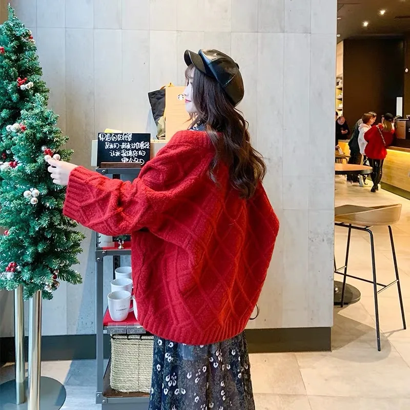 2019 осень и зима новый свободный толстый свитер пальто женский кардиган чистая