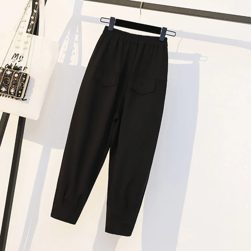 

Fashion Chiffon Harem Pants For Women Summer Casual Loose Elastic High Waist Ankle Length Pants Solid Thin Trousers Femme