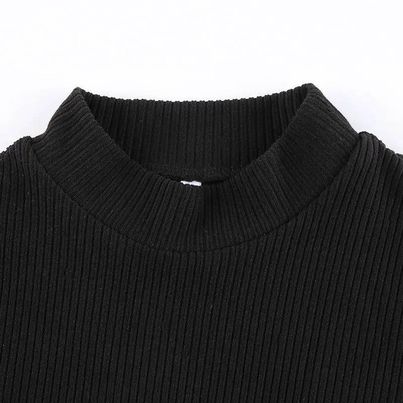 

Fashion Party Black Sexy Bodycon Dress Women Korean Turtleneck Laciknitted Dresses Summer Club Slim Tie Waist Short Dress