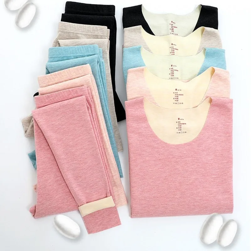 

2020 Women's Draion Thermal underwear sets mulberry silk coloured cotton seamless self heating long johns inner tops and bottoms