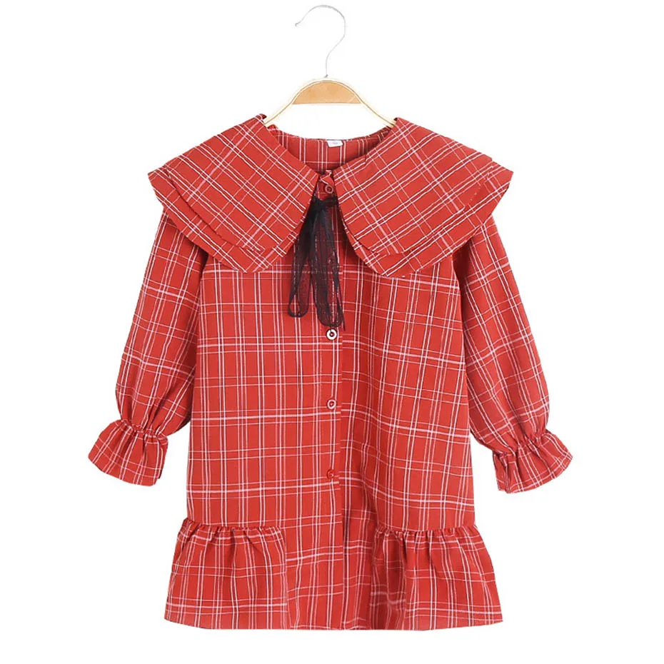 Платье для девочек платья в клетку детское платье с расклешенными рукавами и
