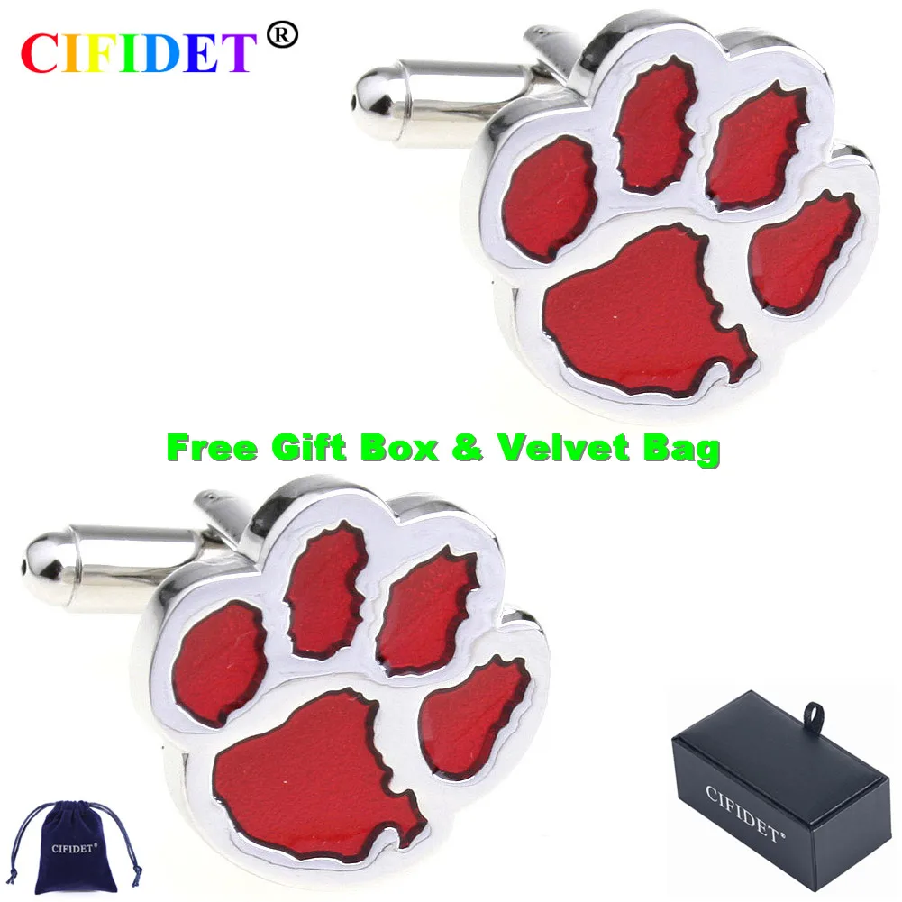 

Запонка в виде животного CIFIDET, модная запонка в виде Красной медвежьей лапы, запонка для рубашки с бархатной сумкой и подарочной коробкой, юв...