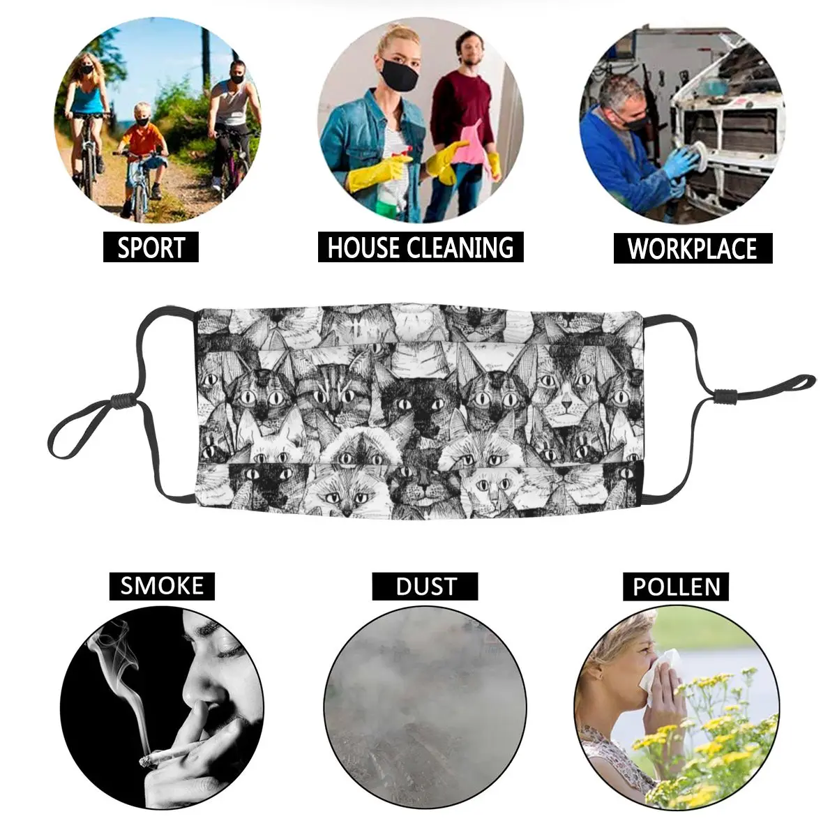 

Animal Cats Pet Cute Men Women Reusable Face Mask Anti Haze Dustproof Protection Cover Respirator