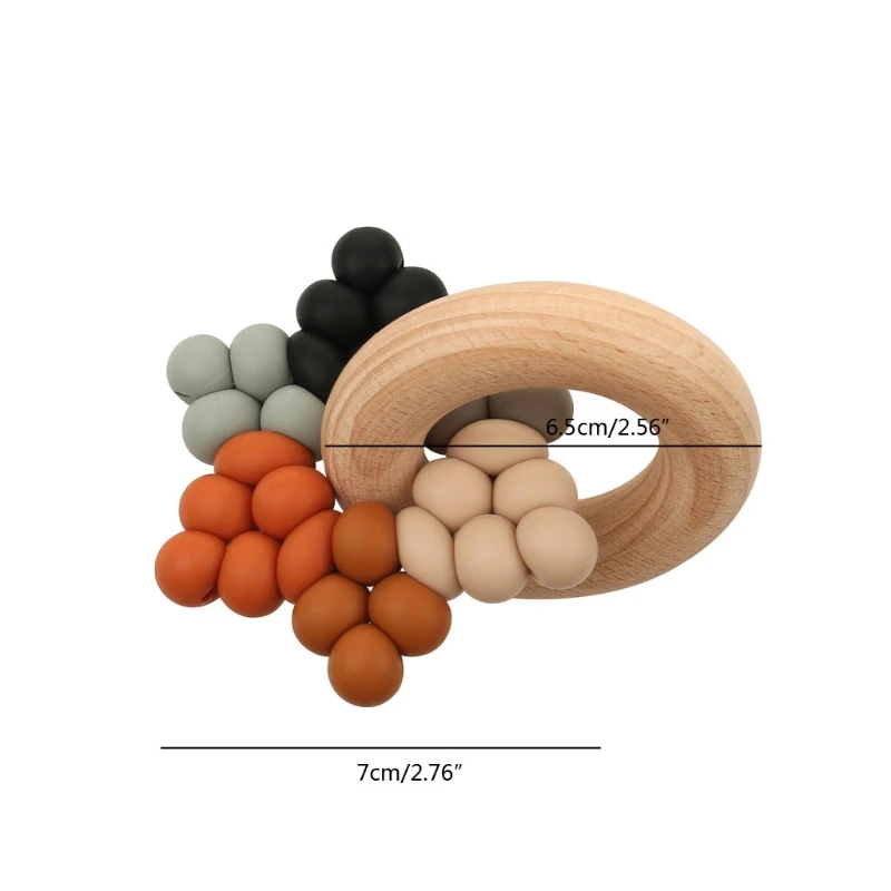 

Baby Silicone Teether Gym Play Beech Wood Ring Teething Bracelet Montessori Toys