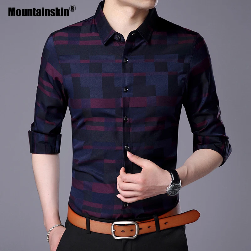 Мужская клетчатая рубашка Mountainskin Повседневная с длинным рукавом брендовая