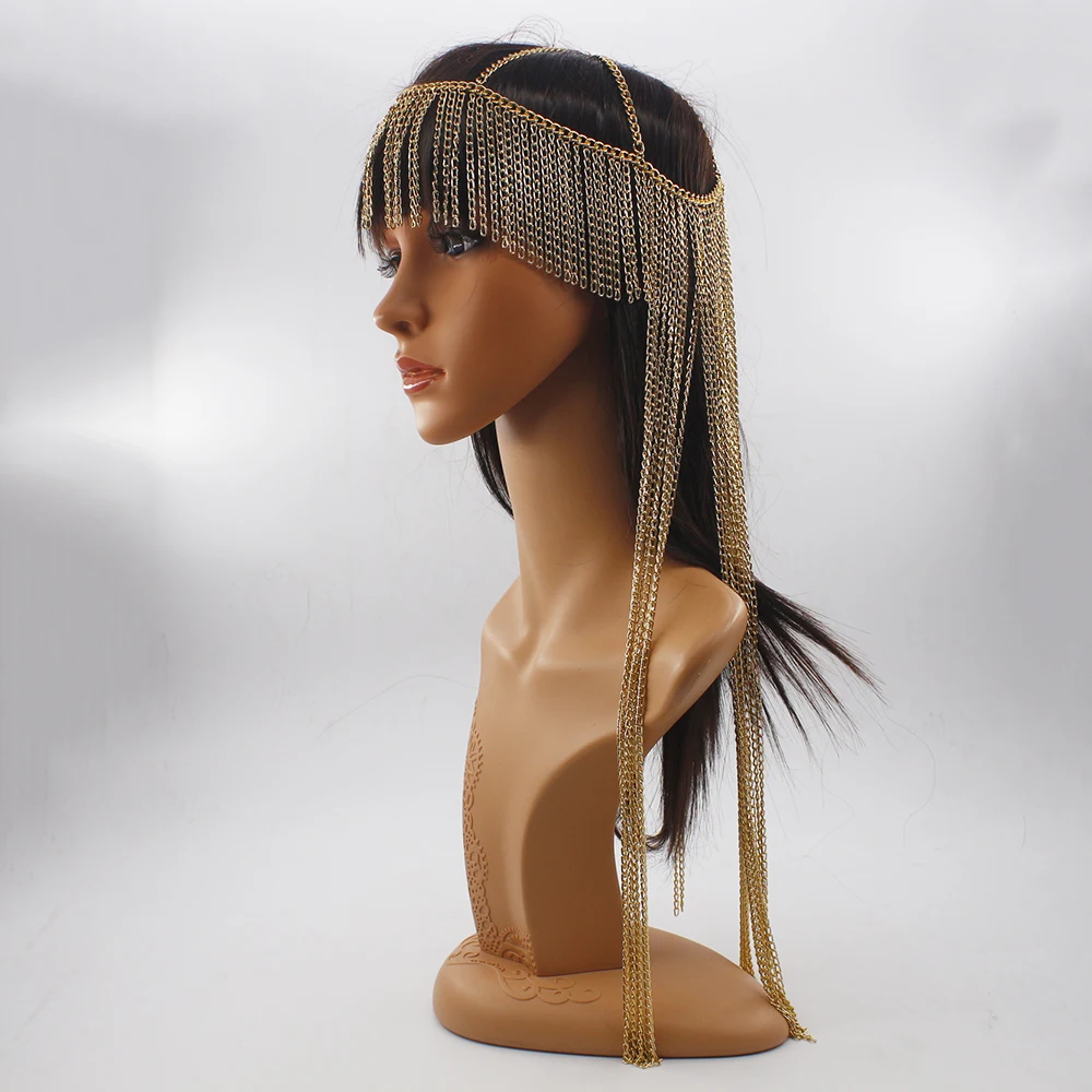 Цепочка на голову женская из алюминия с кисточками в стиле панк головной убор для