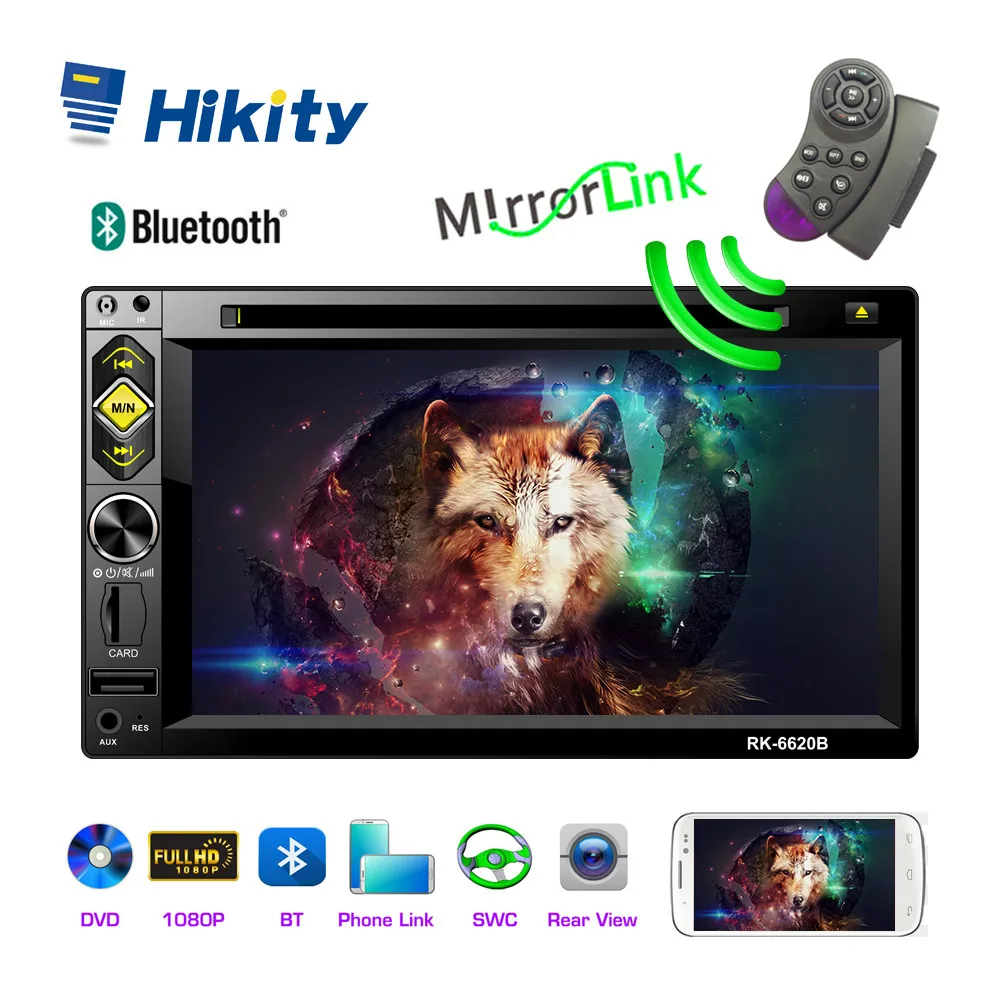 Hikity 2 din автомагнитола 6,2 дюймов сенсорный экран автомобильный DVD мультимедийный плеер рулевое колесо управление приемник Поддержка камеры заднего вида