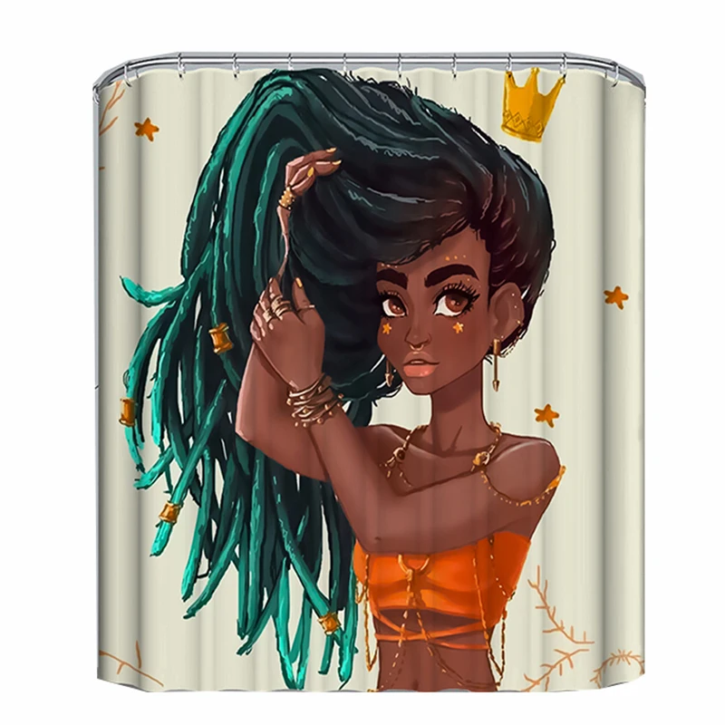 

African Shower Curtain Polyester Fabric Waterproof Women Bathroom Curtain