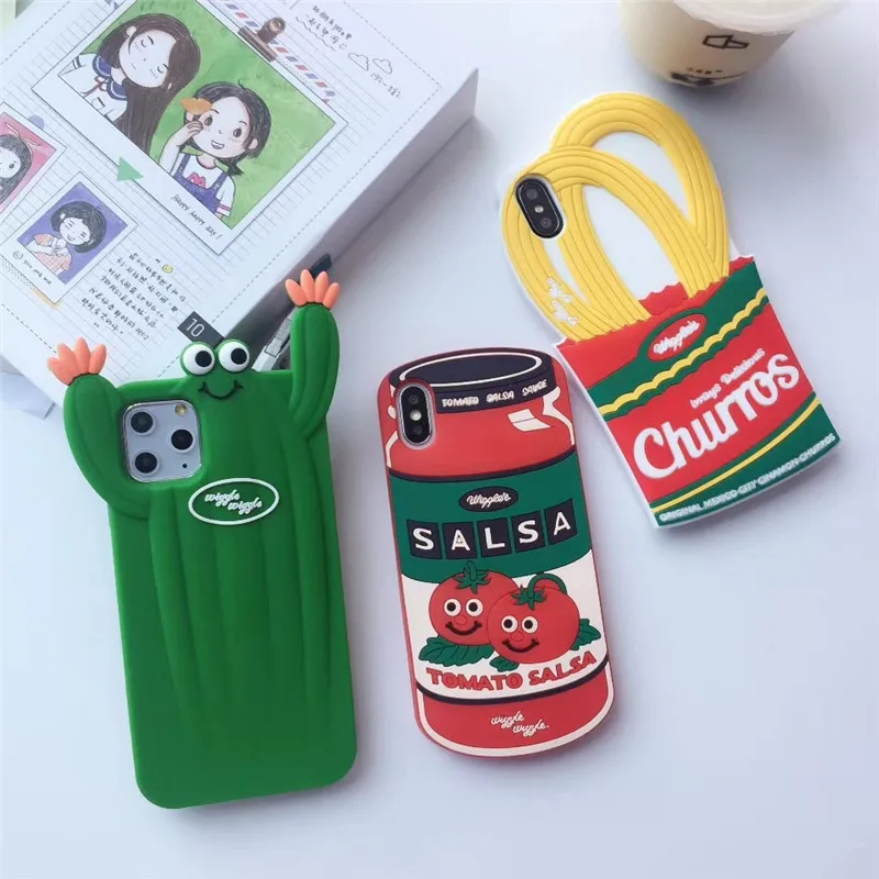 Корейский Вкусный 3D кетчуп жареные черросы кактус силиконовый мягкий чехол для