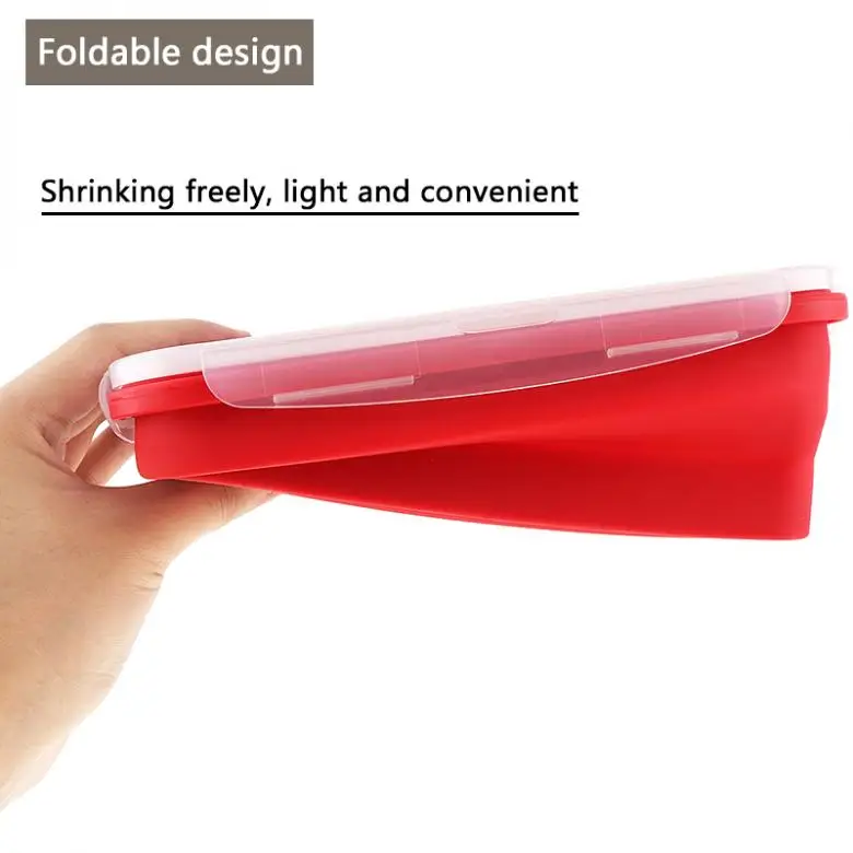 1250 мл Красная портативная коробка для завтрака прямоугольная силиконовая