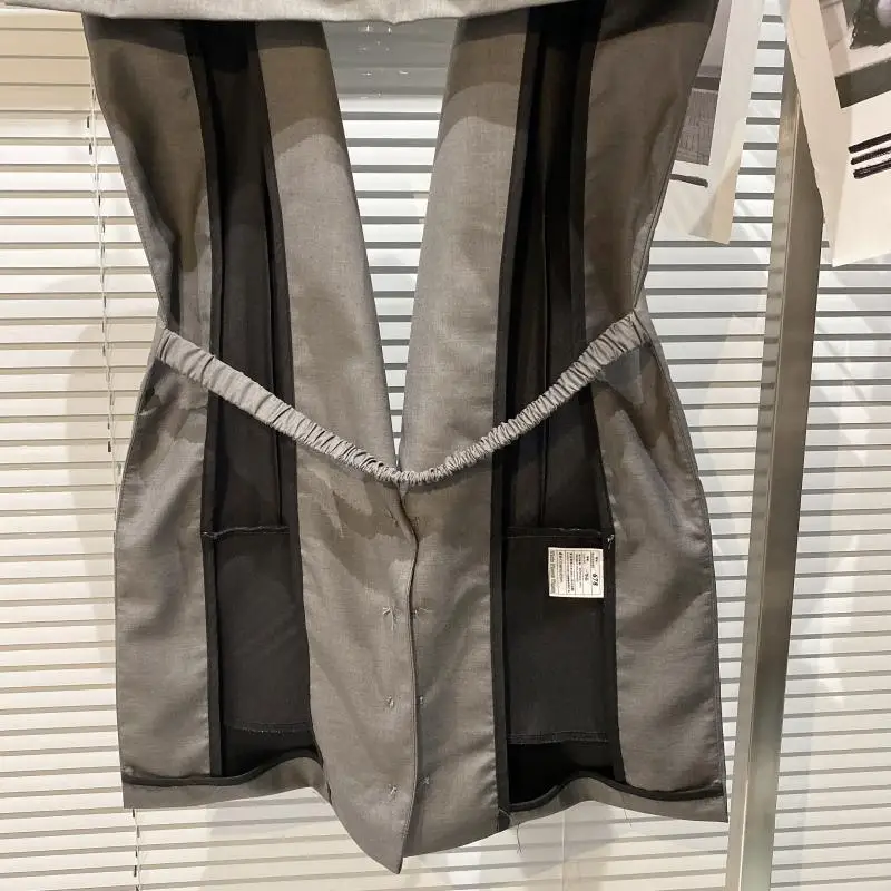 

2021 Summer New Fashion Pleated Hollow-out Suit Vest Ladies Solid Color Collar Single-Breasted Vest for Female
