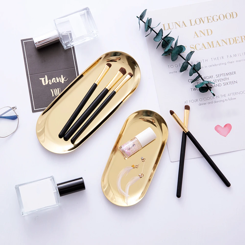 Новинка 2020 кухонный цветной металлический лоток для хранения Золотая овальная