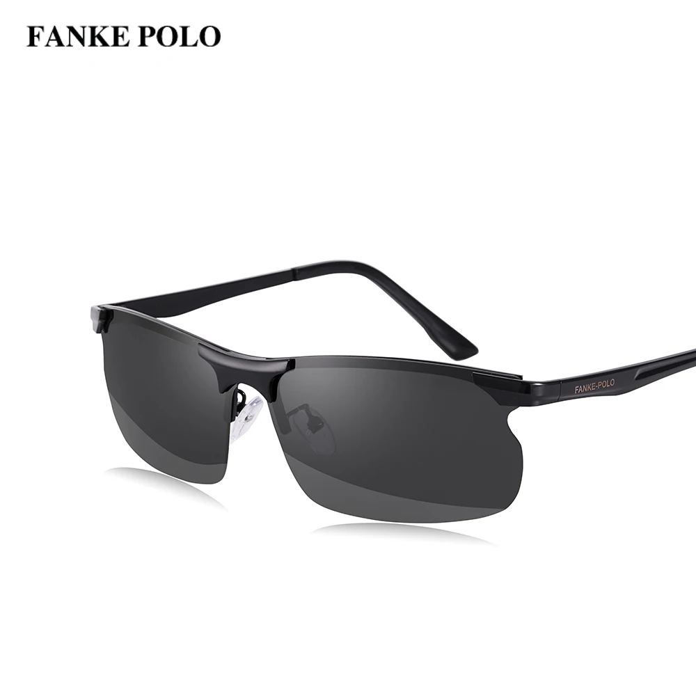 FANKEPOLO, мужские Модные поляризованные солнцезащитные очки, классический фирменный дизайн, мужские уличные зеркальные солнцезащитные очки с УФ-защитой для вождения, спортивные солнцезащитные очки - Цвет линз: black