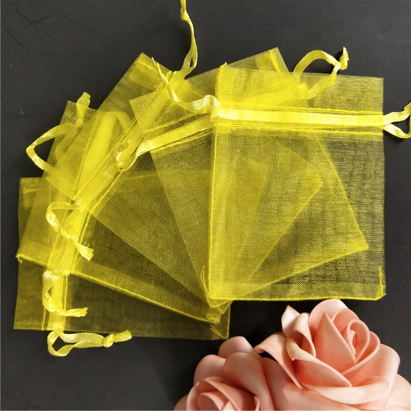 50 шт., 7x9, 9x12, 10x15, 13x18 см, сумка-саше из органзы, упаковка для ювелирных изделий, сумки для украшения свадебной вечеринки, сумки для подарков, 6Z - Цвет: yellow