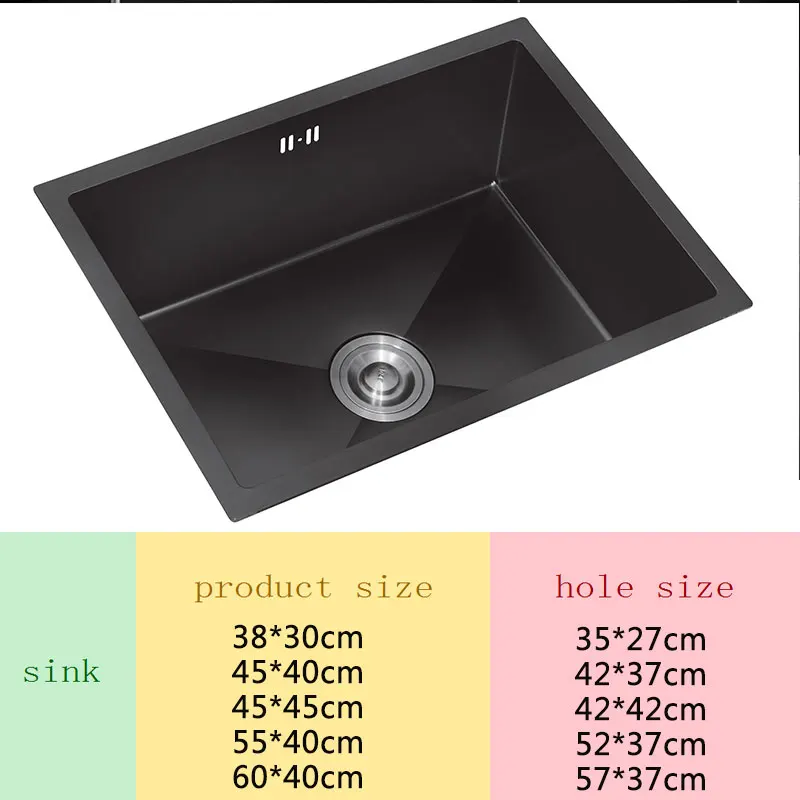 Кухонная настольная раковина черная для мытья овощей одна миска из нержавеющей