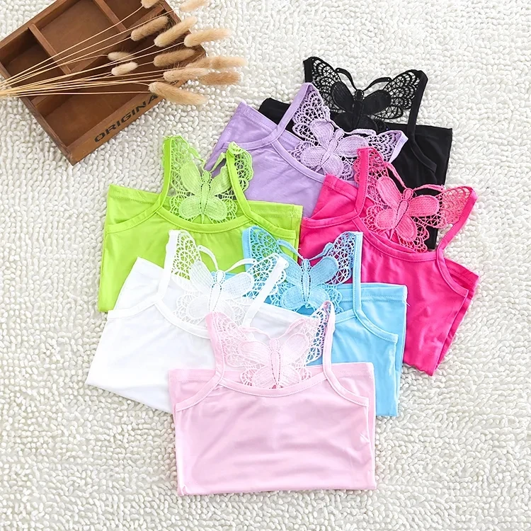 

VIDMID Children's girls suspender baby children's modal comfortable bottomed sleeveless tops Girls Butterfly Dance vests P6191