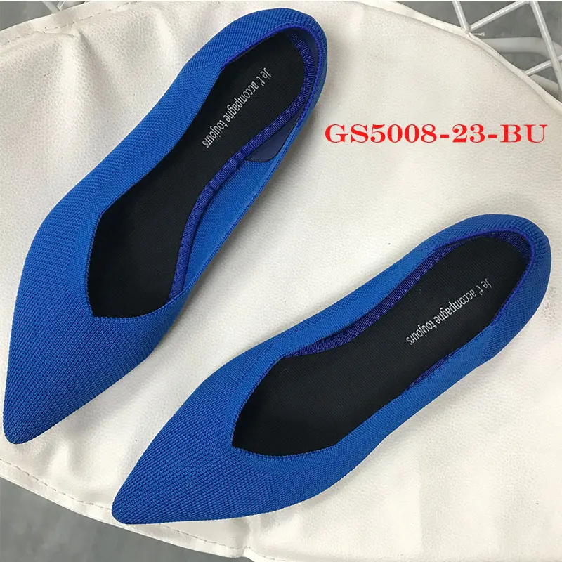 5008-23 blue Flats Genshuo/Женская обувь на плоской подошве; Zapatos de Mujer; женские балетки на плоской подошве; слипоны с острым носком; женская повседневная обувь; мягкие лоферы - Цвет: 5008-23 blue Flats
