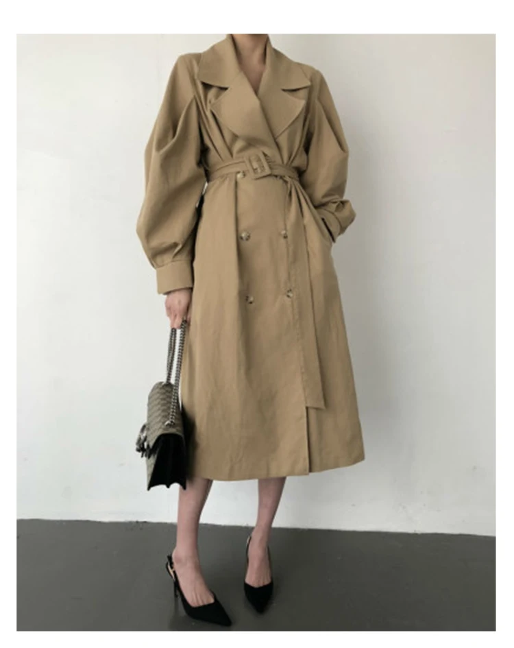 Windbreaker Women Trench Coat Belt Waist Autumn Double Breated Oversize Long Coat Lady Streetwear Korean Outwear