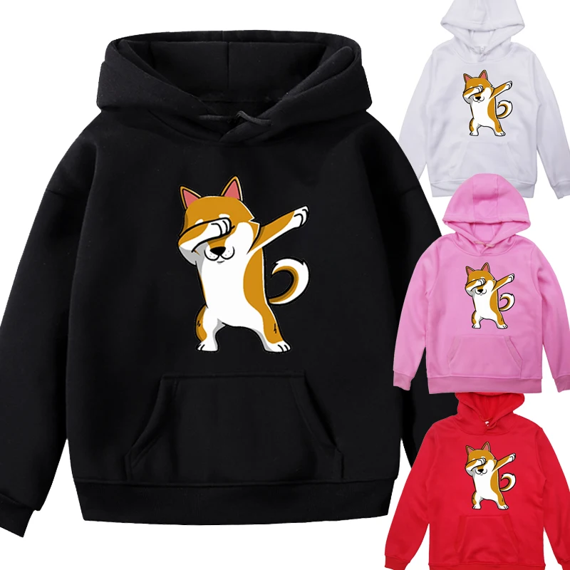 Детские вельветовые толстовки для мальчиков и девочек Dab Kawaii Shiba Inu повседневные