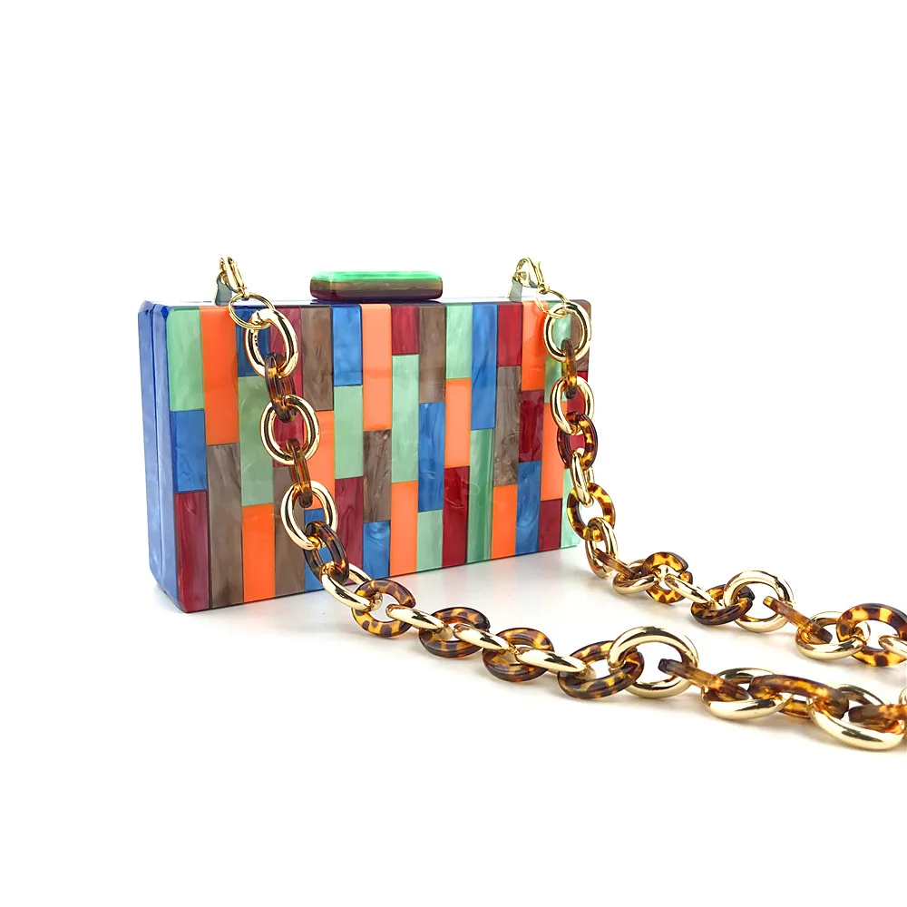 Evening Bags for women Fashion Colorful Geometric lattice acrylic Patchwork Party Clutch bag Female Messenger bags prom | Багаж и сумки