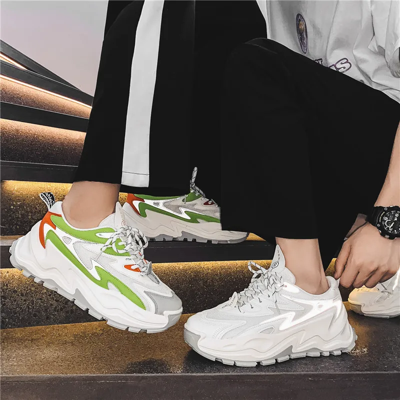 

Black Platform Sneakers Men Reflective Casual Vulcanize Shoes Man Breathable Mesh Outdoor Jogging Sports Shoes Male Fashion New