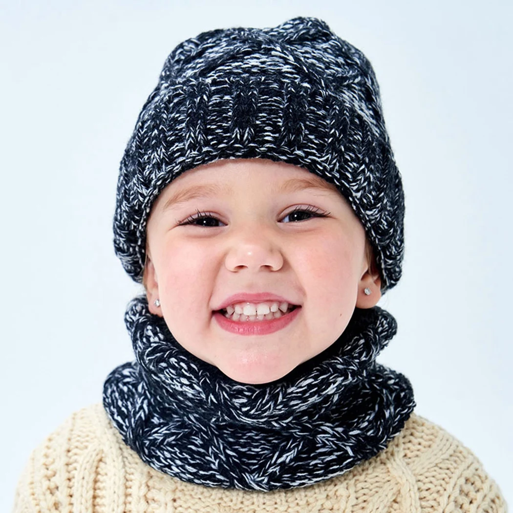 Теплые флисовые Вязанные Трикотажные Шапочки Snood комплект зимняя уличная детская шапка шарф Детские шапки Скалли Лыжные шапки для мальчиков и девочек