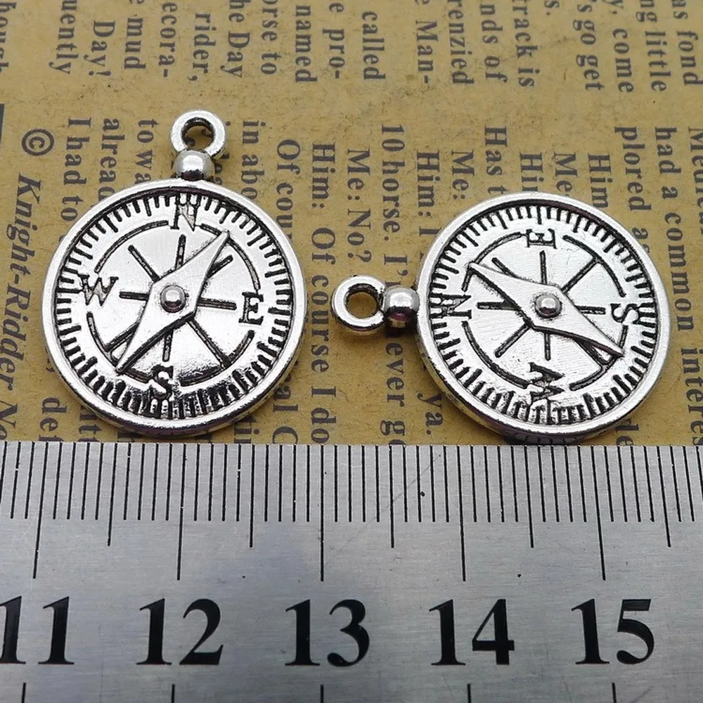 

80pcs Compass Charms 20mm x 27mm DIY Jewelry Making Pendant antique silver color