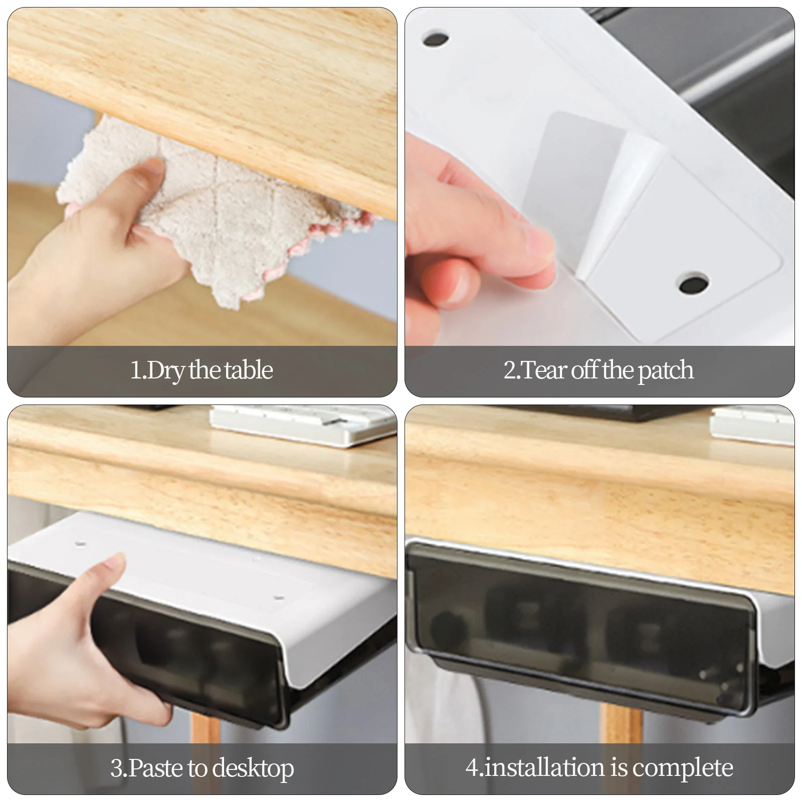 

Self Stick Under Desk Drawer Storage Box 5kg Load Bearing Punch Free Home Office Organizer Tray For Sundries Pen Book Universal