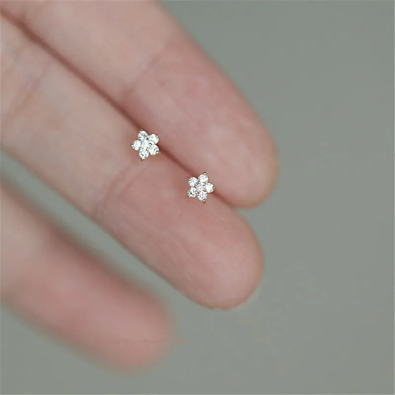 

S925 Mini Silver Flower Earrings for Women Small Zircon 925 Sterling Plata Piercing Stud Ear Rings Sweet Lovly Girly Pendientes