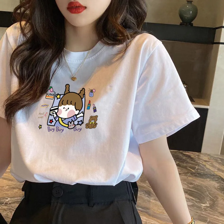

2021 summer new round neck white printing tide short-sleeved t-shirt top women