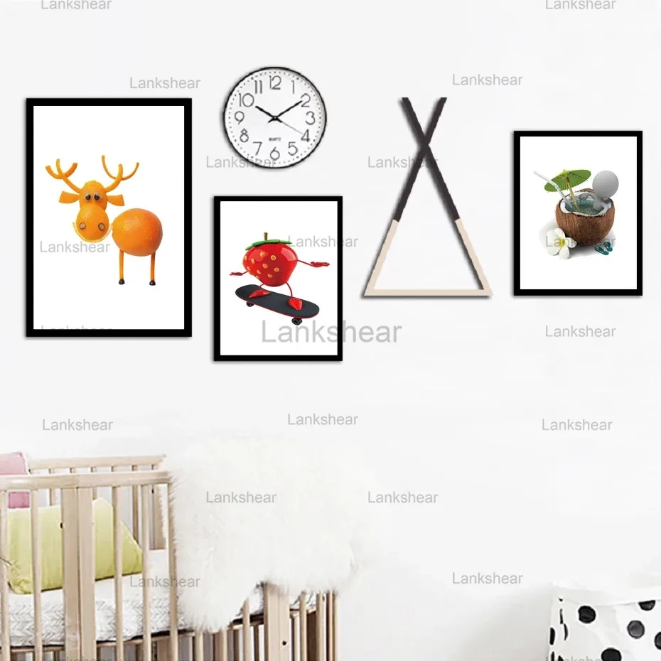 

Nordic Cartoon Fruits Animals Posters and Prints Kids Room Nursery Wall Art Canvas Paintings Pictures Living Room Home Decor