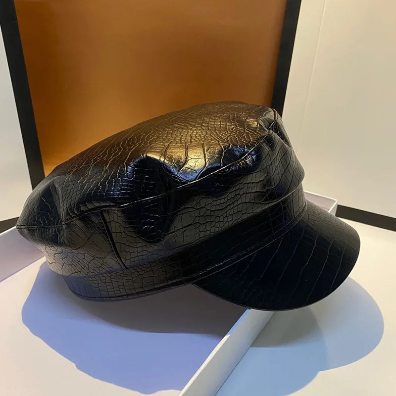 Осенне зимний натуральный Британский Ретро Черный берет из искусственной кожи