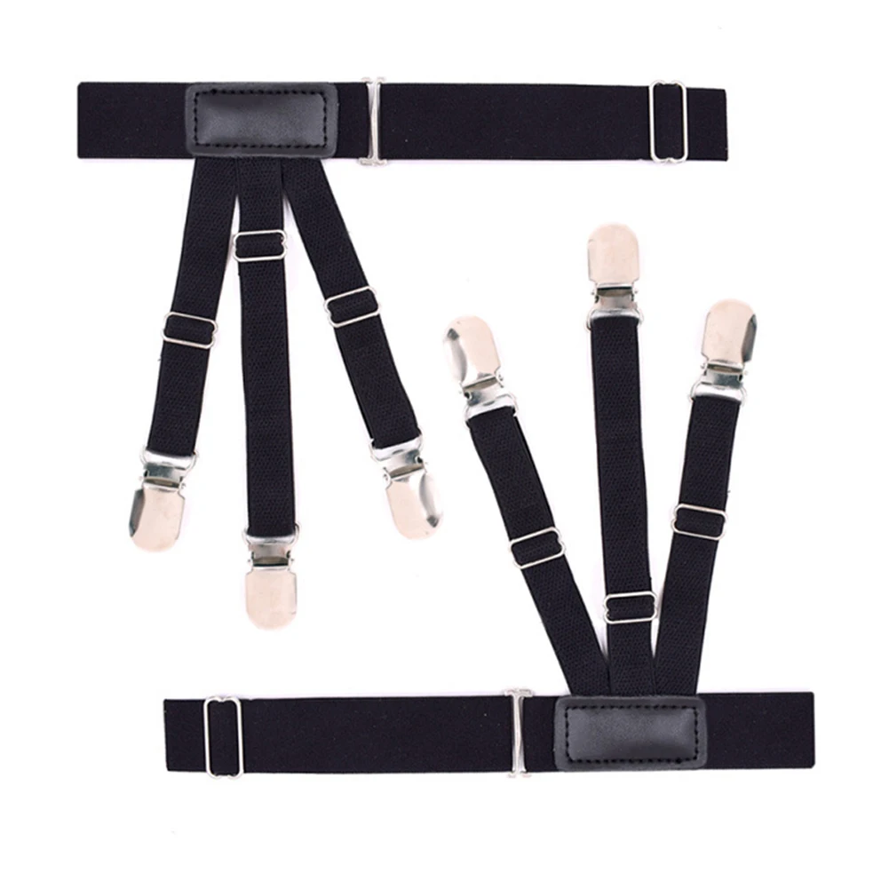 

2pcs Elastic Adjustable Suspender Black Portable Locking Clamps Universal Shirt Stays Garters Party Police Military For Men