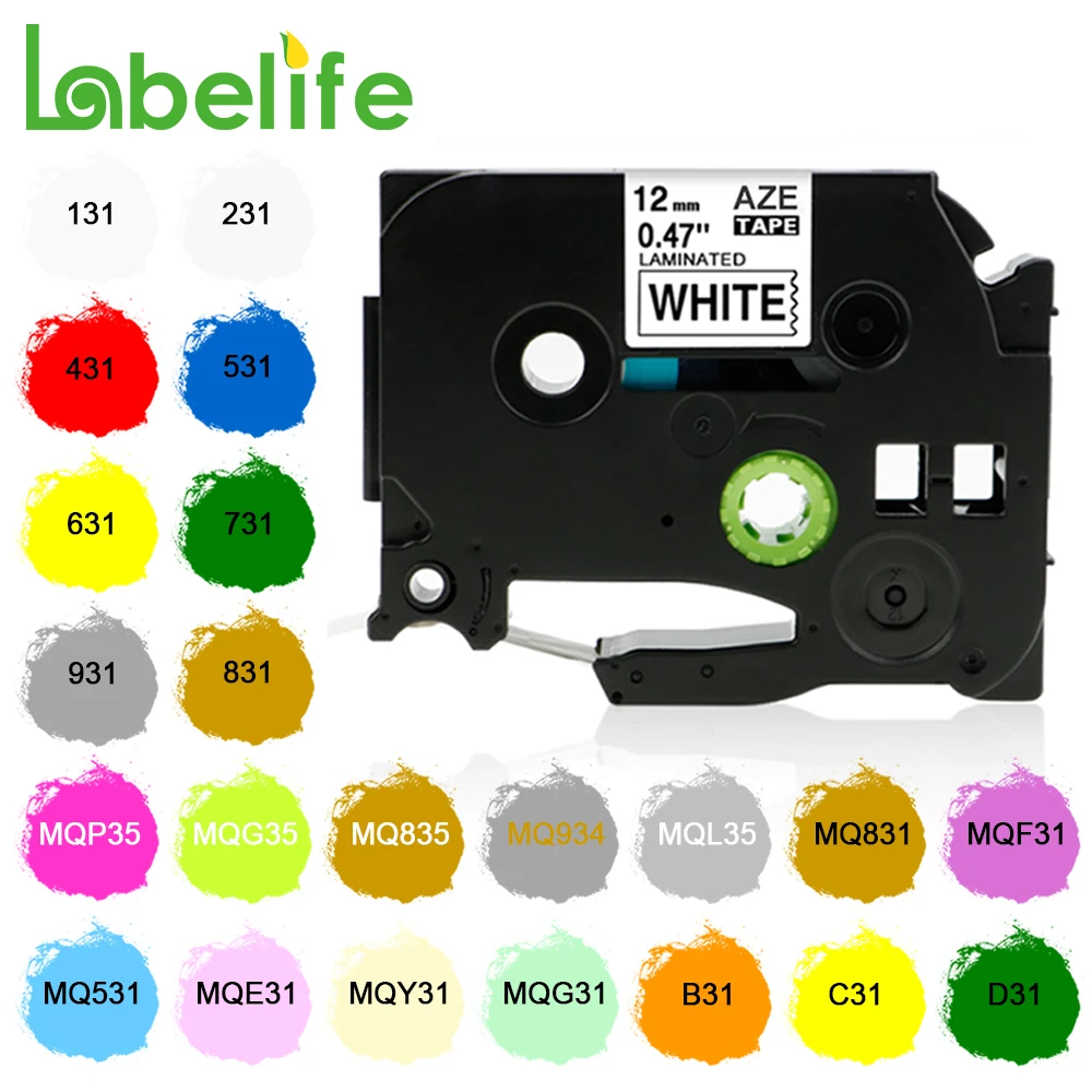 Labelife TZe 231 12 мм 31 Цвета TZ запечатанных лент совместимый для брата Этикетировочная