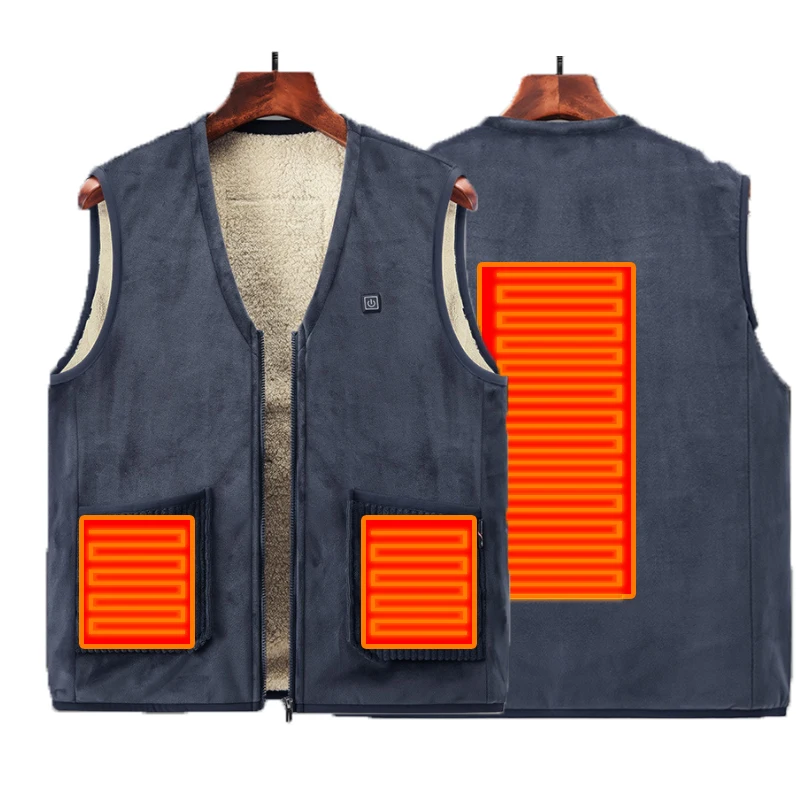 

3-скоростной Регулируемый зимний умный жилет из ягненка и бархата, мужская уличная спортивная теплая куртка, хлопковый жилет с электроподог...