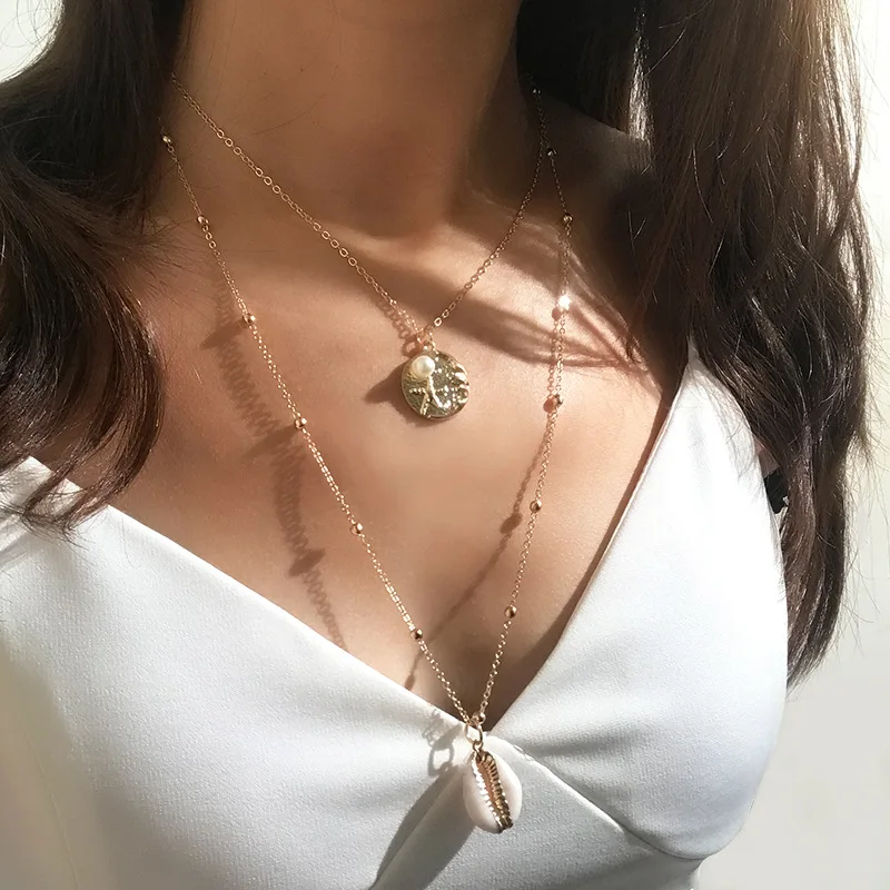 Beach Chic Double Layer Natural Shell Conch Necklace For Women European Simple Starfish Sweater Chain for Travel N225 | Украшения и