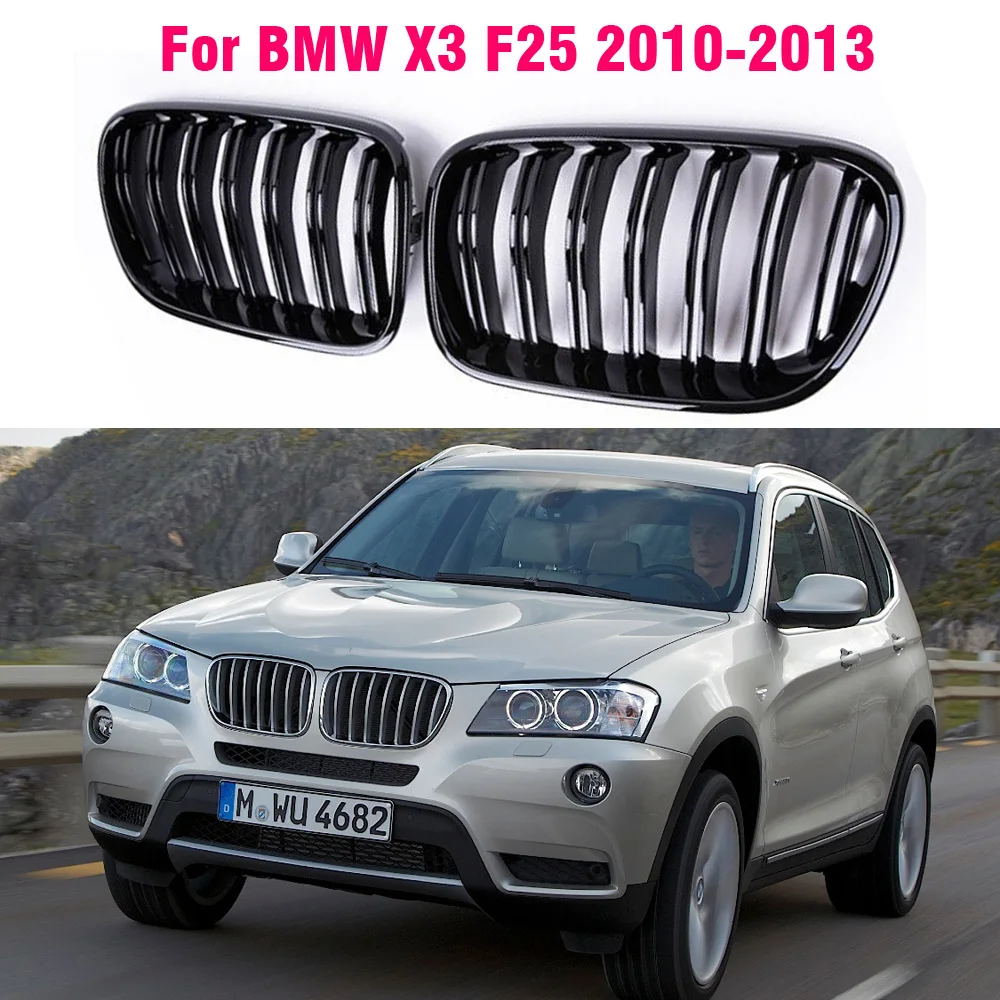 1Pair Front Kidney Grilles Matte Gloss Black For BMW X3 F25 2010 2011 2012 2013 Replacement Racing Bumper Car Styling