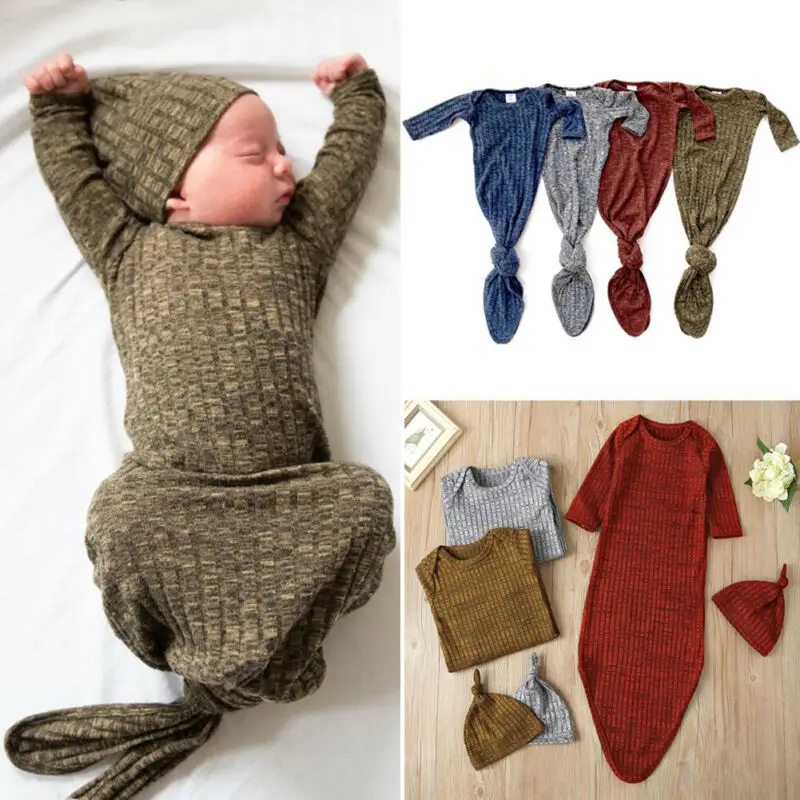 

Детское весенне-осеннее модное однотонное вязаное Пеленальное Одеяло для младенцев и девочек спальный мешок + шапочка в комплекте