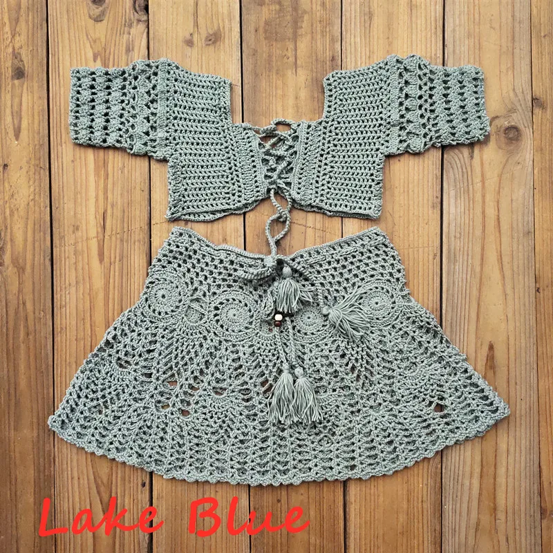 

Hand Crochet Florens Skirt Women Swimwear Sexy Beach Bikini Cover Up Skirt Boho Style Elastic Waistband Tassels