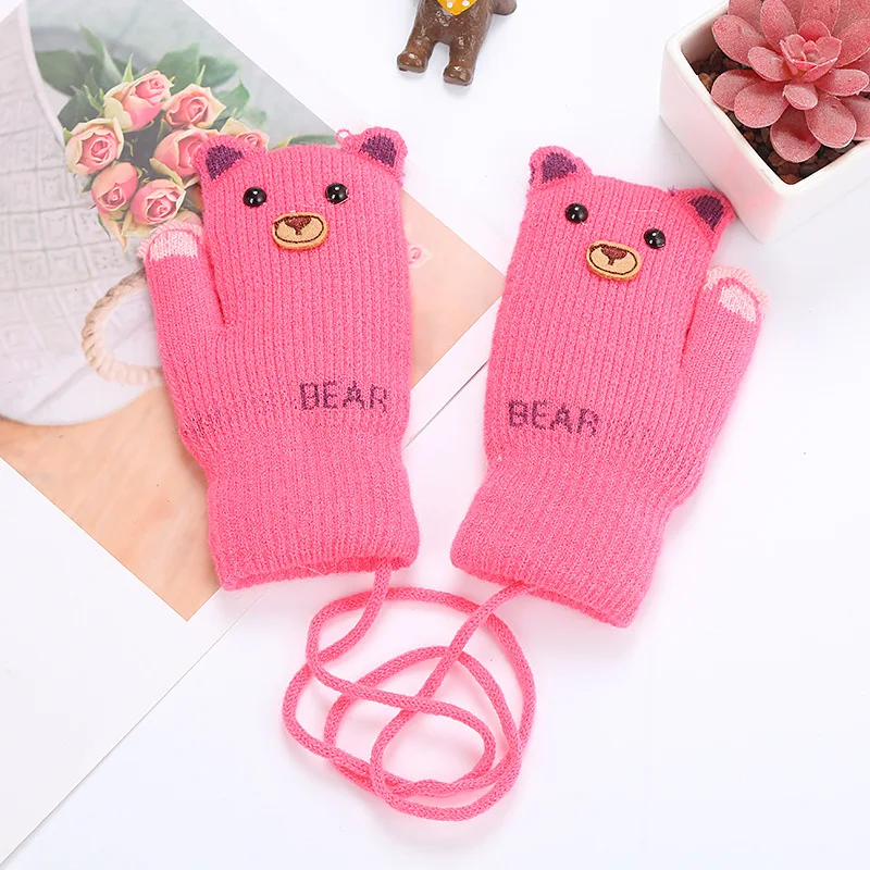 1-4 Years Baby Boys Girls Winter Knitted Gloves Warm Rope Full Finger Mittens Cute Gloves for Children Toddler Kids Accessories images - 6