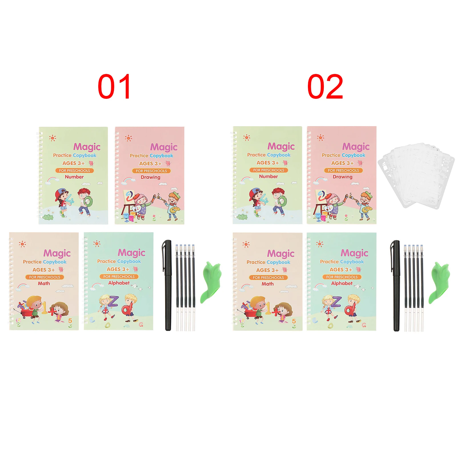 

1Set Magic Practice Copybook Reusable Book Children Calligraphy Writing Sticker English Version with disappearing ink pen
