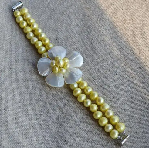 

Unique Pearls jewellery Store Wedding Pearl Bracelet Yellow Freshwater Pearl Bracelet Silver Flower Clasp Charming Women Gift