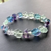 natural colorful fluorite crystal flower carved clear beads bracelet crystal fluorite women 12x12mm aaaaa